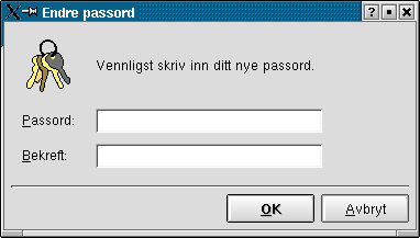 Kapittel 8. Daglig drift av Skolelinux nettverket med Webmin Figur 8-23. kdepasswd, gammelt passord Her skrives inn det gamle passordet, dvs det brukeren brukte for å logge seg på.