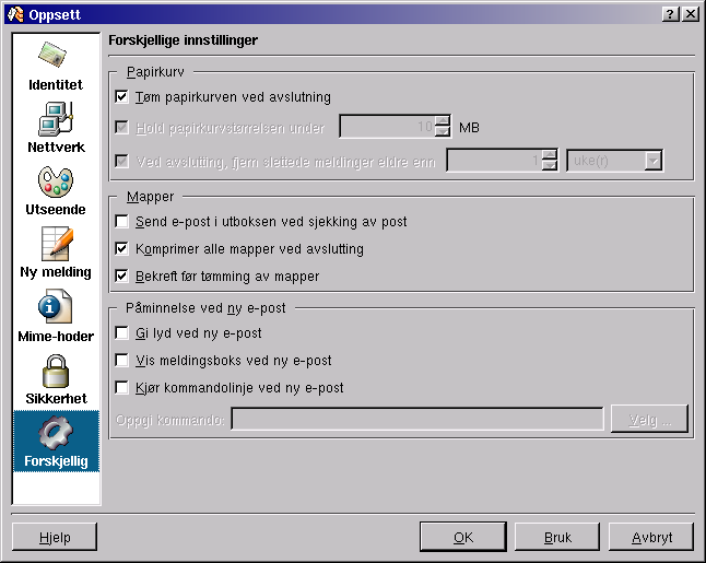 Figur 9-15. KMail, Forskjellige innstillinger Kapittel 9. Konfigurasjon/bruk av de mest brukte program.