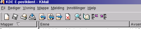Kapittel 9. Konfigurasjon/bruk av de mest brukte program. Figur 9-18. KMail, epostmenylinje Figur 9-19. KMail, mappe-menylinje 9.3.2. Automatisk start og henting av epost ved innlogging.