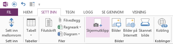 Ta bilde av hva som helst med Skjermutklipp Du kan enkelt få med ting i OneNote ved å sette inn et skjermutklipp, som du kan bruke til å bilde av hva som helst på dataskjermen, slik at du kan beholde