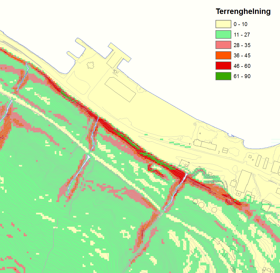 7 (17) Bykaia er et relativt flatt område ved Adventfjorden med terreng mellom ca kt 1-3. Området strekker seg ca 700 m i retning NV-SØ og ca 200 m i retning SV-NØ.