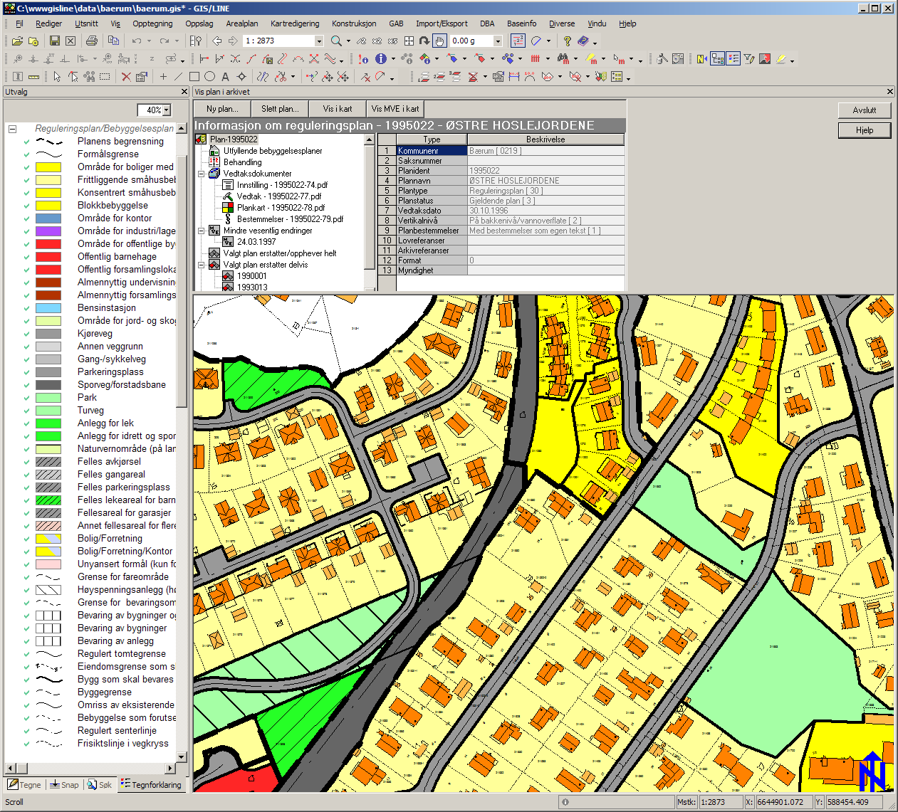 VEDLEGG 1: DEL 1: GIS/LINE PROGRAMMODULER 1. GIS/LINE PLANARKIV GIS/LINE Planarkiv er bindeleddet mellom sentral planinformasjon, plankartet og plandokumenter.