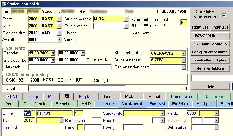 Når en så velger ny rad i arkfanen Vurd.