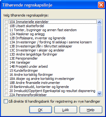 Ved å sette en huke i Gå dirkete til handlingsbank, kan man etter å trykke på OK og Lukk registrere en revisjonshandling. Man vil automatisk komme til Handlingsbanken og registrere en Ny handling.