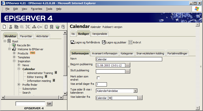 Arbeide med ulike sidemaler 71 Kalender Sidemalen Kalender brukes til å lage en kalender der selskapet/avdelingene eller gruppene kan planlegge sine fellesaktiviteter.