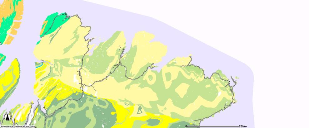 Figur 1-2: Geologisk overflatekart Båtsfjord kommune. Kart er hentet fra www.ngu.no. Demografi Båtsfjord kommune har sitt administrasjonssenter i tettstedet Båtsfjord.