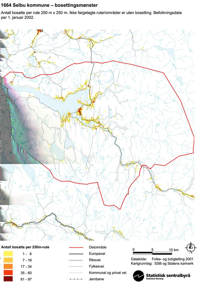 1.1 Rammebetingelser - geografi Selbu kommune har et areal på 1 254 m² Det bor kun 3,2 personer per km2 i Selbu, og andelen