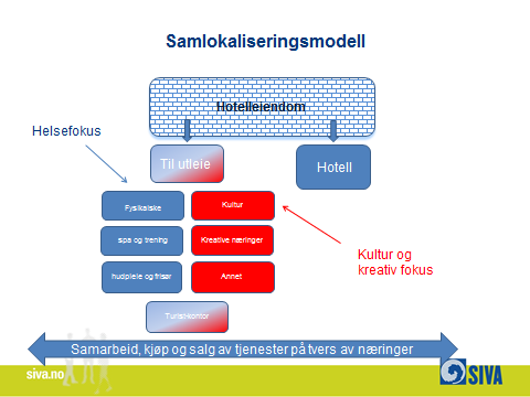 Samlokaliseringsmodellen viser hvordan bygningsmassen kan deles opp og utnyttes til ulike forretningsområder: Mulige forretningsområder At helse er viktig er det ingen i tvil om.