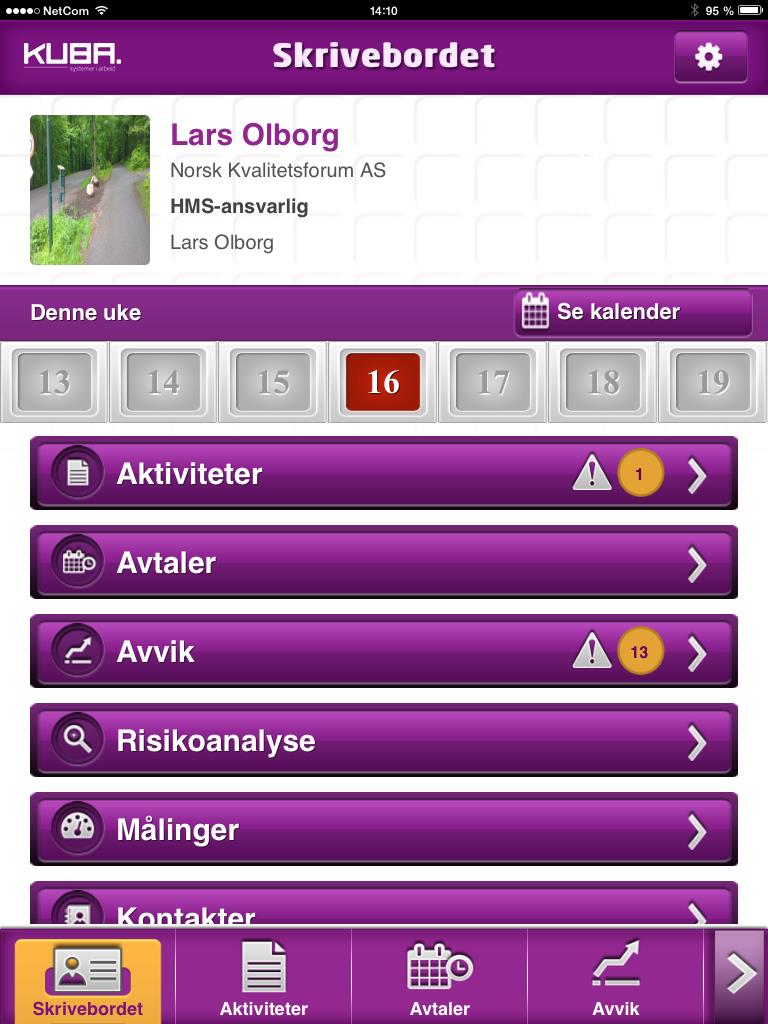 Egen Kuba App for iphone og Android Bruk Kuba Appen til å: ha oversikt over virksomhetens årshjul/hms-aktiviteter. gjennomføre aktiviteter.