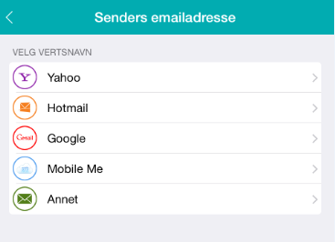 velg e- postleverandøren du bruker. Du må da oppgi din e-postadresse og passord for å bli frelst i innstillingene.