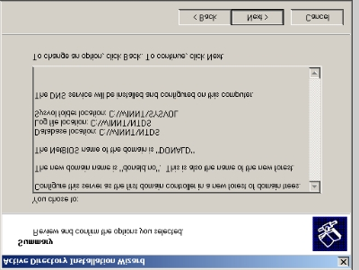 Figur 11: Active Directory Installation Wizard med merket av for at det er et rent 2000 nettverk Når Summary vinduet