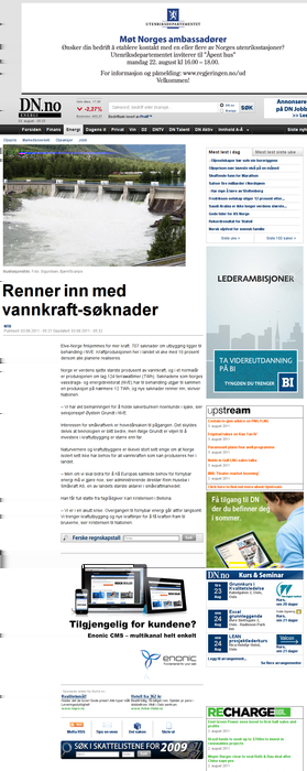 Renner inn med vannkraft-søknader Dn.no. Publisert på nett 03.08.2011 05:37. Profil: Tema (alle kilder), NVE. NTB Elve-Norge finkjemmes for mer kraft.