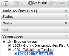 Varegruppenummer er et 7-sifret begrep og må velges før opprettelse av en ny modul.