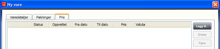 NOBB prisindeks kan registreres. Navigator/Skjermbilde Utfør - feltbeskrivelse NOBB beskrivelse og kommentarer Velg modul via varegruppe, Ny vare blir aktivert i menylinjen.