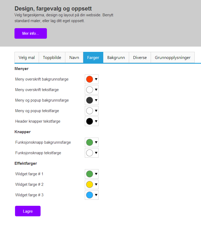 Bildet bør helst være 1920 x 500 px, og vil automatisk bli oppskalert dersom det er mindre enn disse målene. Navn Angi navn og slagord for din skole. Du kan også angi skrifttype og farge på teksten.