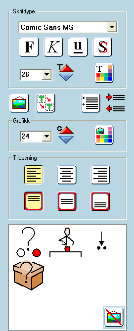 Communicate: In Print 2 Oversikt over verktøylinjeknapper Sett inn en taleboble Tilpass innholdet til rammens størrelse Åpne grafikkpanelet (bildearkivet). Klikk på det igjen for å lukke det. 13e.