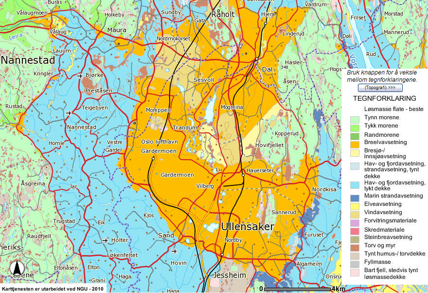 14 Figur 4 kvartærgeologisk kart med grunnvannsressursen inntegnet. Stiplet linje er grunnvannskille. Planområdet er vist. Data fra NGU.