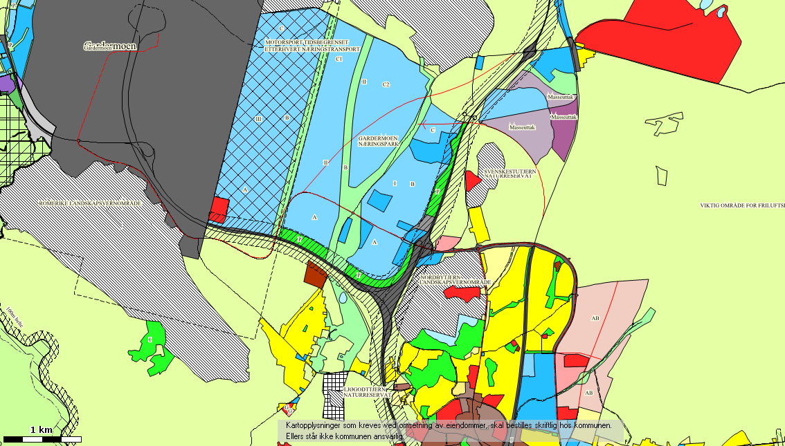 2.2 Kommuneplanens arealdel I kommuneplanens arealdel er området øst for E6/V23 avsatt til LNF-område (grønn farge), mens et areal rett nord for fv.