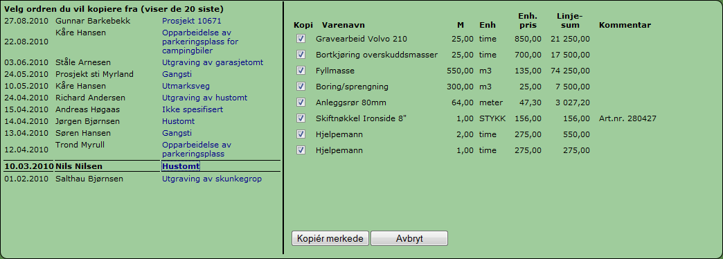 Tilbake i tilbudsberegningen ser vi at varelinjen for kabelgrøften er oppdatert med de opplysninger vi la inn i underkalkylen.