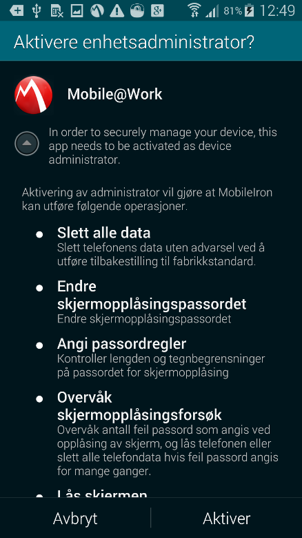 5. Oppsett av MobileIron-applikasjonen Første gang du åpner MobileIron-applikasjonen må du trykke på den blå Get Started-knappen. Her blir du bedt om å fylle inn adressen: mobil.oppland.