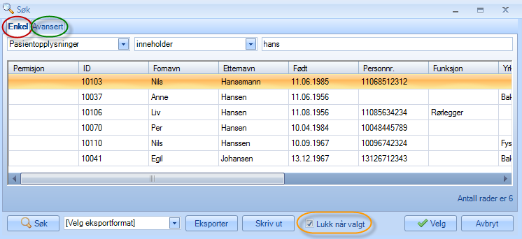 NB: Man kan høyreklikker på søke-ikonet for å bytte mellom det gamle søkevinduet og det nye.