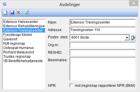 Åpne Ansattes Personalia. Som et minimum må feltene Navn og Avdeling være utfylt.