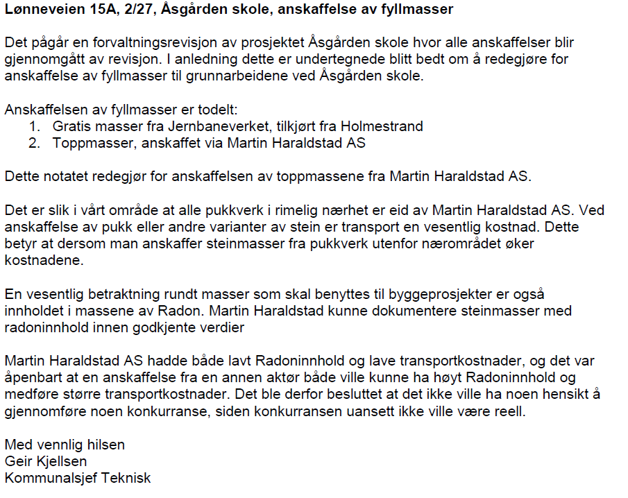 Revisor registrerer administrasjonens uttalelse. Protokoll for anskaffelse er ikke fylt ut. 5.2.6.