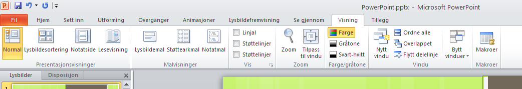 Diverse verktøy på verktøybåndet Visning På verktøybåndet Visning finner du en rekke verktøy som kan være nyttige til tider.