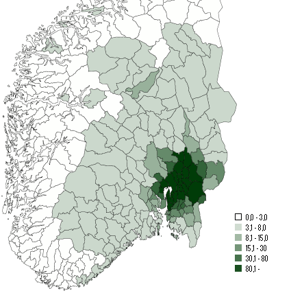 Figur 5.4: Befolkningsvekst1990-99 (venstre) og 2000-09 (høyre) Kilde: Østlandsforskning på grunnlag av SSB. Figur 5.