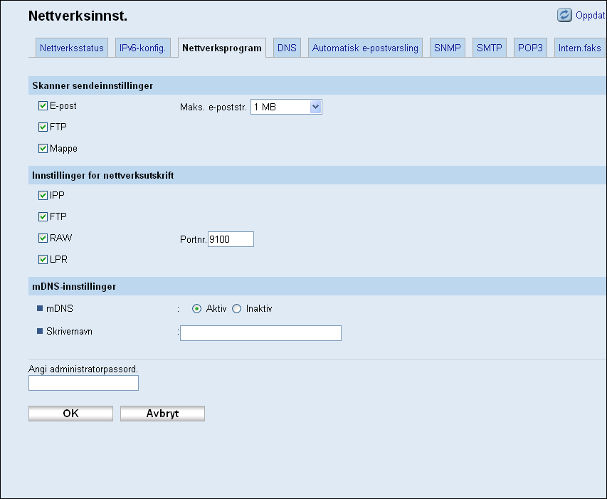 8. Konfigurere maskinen ved hjelp av Web Image Monitor Element Gateway-adresse Link-local-adresse Manuell konfig.adresse Beskrivelse Viser maskinens standard gateway-adresse.