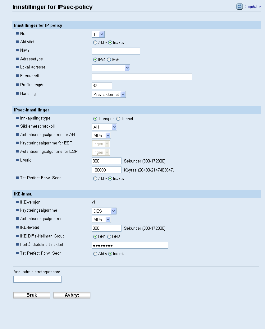 Konfigurere IPsec-innstillinger Innstillinger for IP-policy Element Beskrivelse Nr.