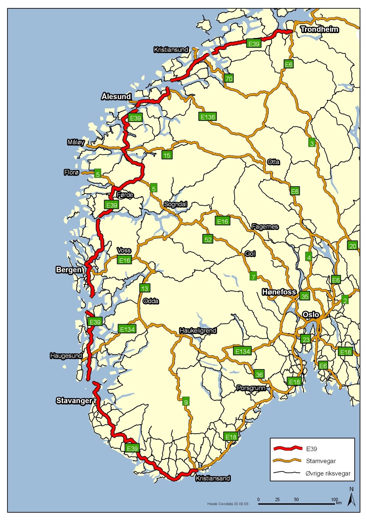 E16 Voss Sotrasambandet E39 Rådal Svegatjørn Aksdal - Bergen E134