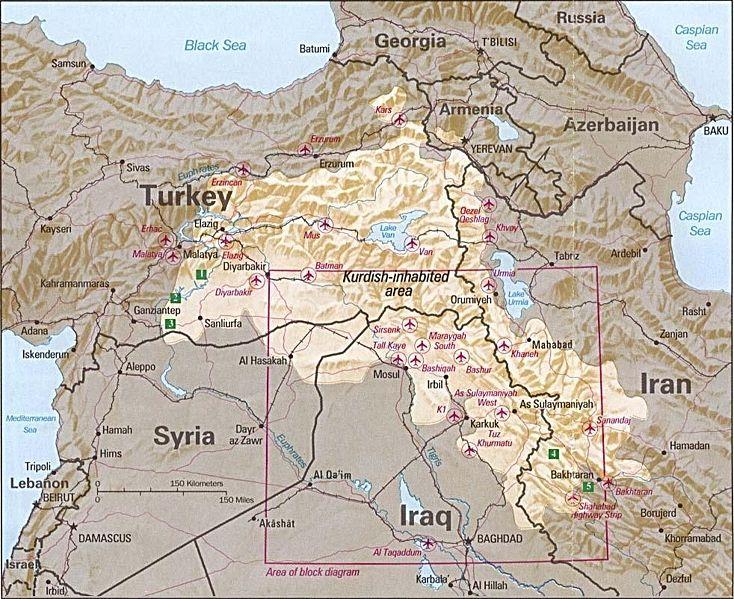 den nordvestlige delen av Iran samt områder i Armenia og Azerbaijan. Som etnisk gruppe omfatter den kurdiske nasjonen bortimot 50 millioner mennesker.