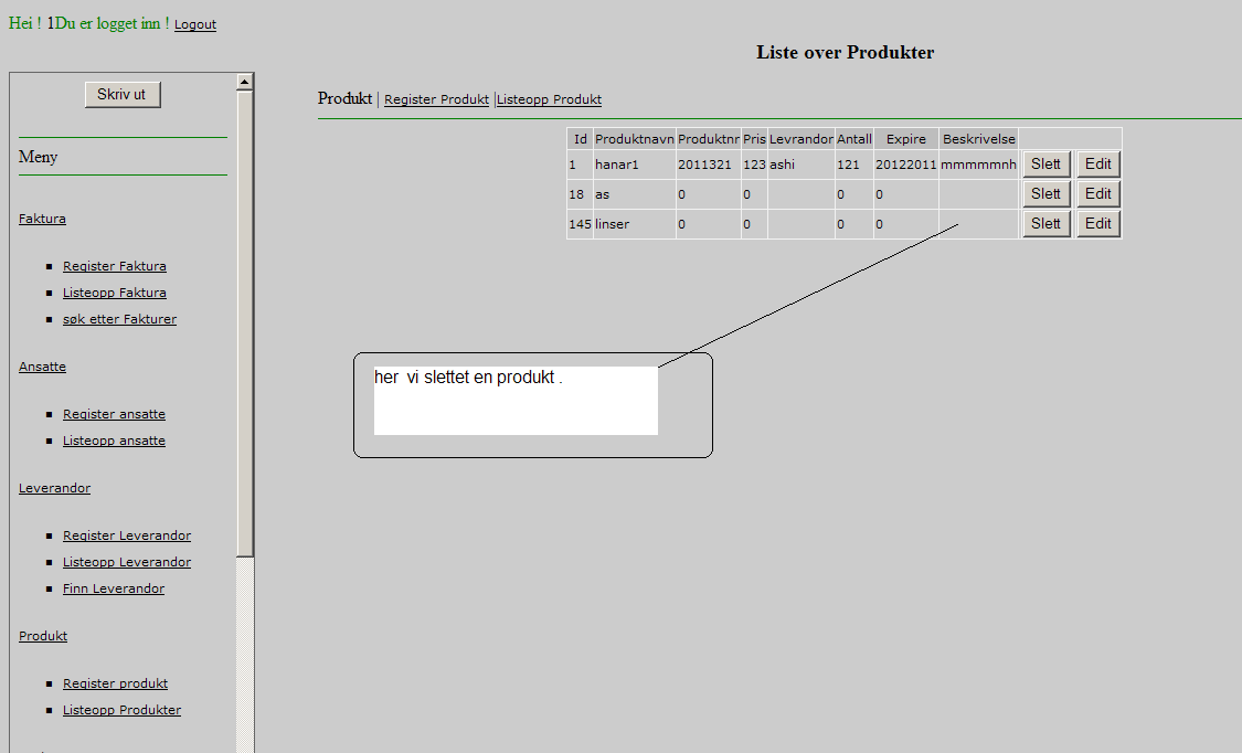 6.3 Oppdatere produkt : Her kan vi oppdatere data om