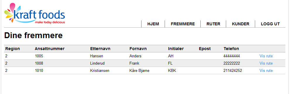 Produktdokumentasjon Prosjekt nr. 18 2011 Ruteplanleggingssystem 7.3 SELGERDELEN Logger vi inn som en selger får vi følgende hovedmeny: Figur 41 - Selger hovedmeny 7.3.1 HJEM Hjem siden ser slik ut: Figur 42 - Selger hjemskjerm Selgeren har som vi ser ikke så mange muligheter.