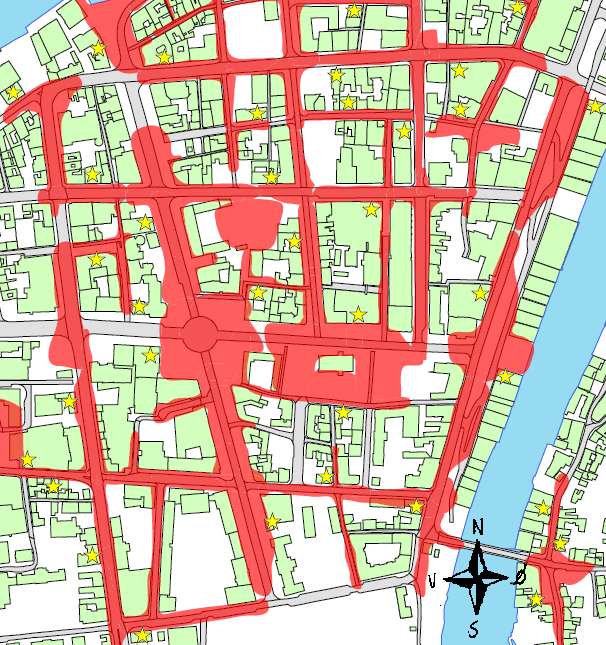 KAPITTEL 7. TESTPLAN mulig hvert enkelte punkt. Et utsnitt av kartet, hvor de tilfeldig utvalgte lokasjonene er markert, er vist i figur 7.1.