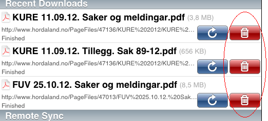 3. Trykk på Web Downloads > Kast dei gamle sakene under Recent Downloads i bosbøtta Last opp nye saker 4. Trykk på My Documents, slik at du står på Downloads 5. Browse the Web 6. Gå til nettsida www.