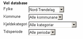 Databasevelgeren (gamle DA) fig.2 Trykker man på lenken «Databasevelgeren (gamle DA)» på hovedsiden (fig.1) kommer man til det gamle systemets søkeside; «Databaseveljaren» (fig.2).