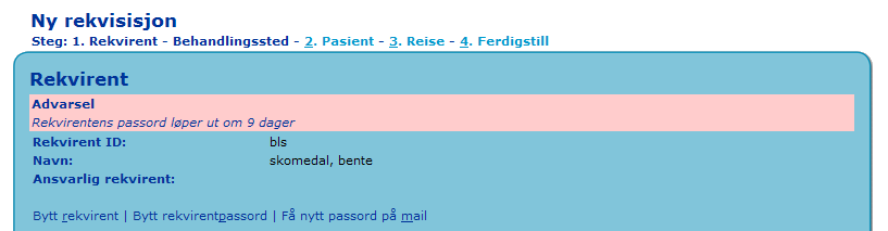 Brukerne skal kunne registrere seg selv som rekvirent ( Ny rekvirent ) Rekvirent ID er enten helsepersonellnummer eller systemgenerert.