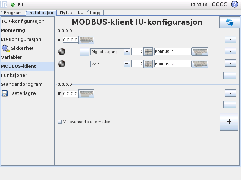 12.11 Installasjon MODBUS-klient I/O oppsett i stedet for programvariablene eller automatisk omdøpe de motstridende variablene. 12.