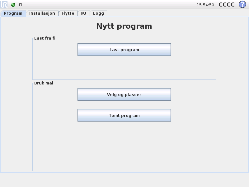 13 Programmering 13.1 Nytt program Et nytt robotprogram kan starte fra enten en mal eller fra et eksisterende (lagret) robotprogram.