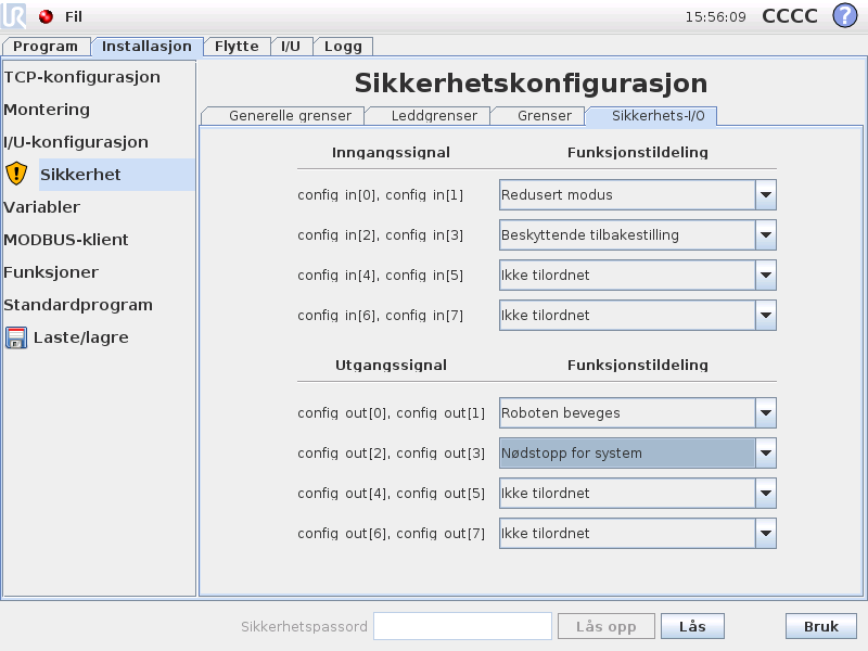 15.12 Sikkerhets-I/O tere grensen med den gjeldende orienteringen på funksjonen. dersom den valgte funksjonen har blitt slettet fra installasjonen.