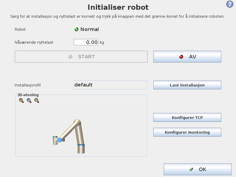 10.4 Initialiseringsskjerm 10.4 Initialiseringsskjerm På dette skjermbildet kan du kontrollere initialiseringen av robotarmen.