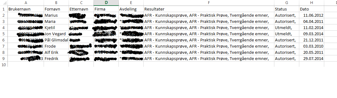 Når du har satt dine ønskede valg trykker du på eksport knappen behandle dine data i for eksempel Excel. og får muligheten til å 5.