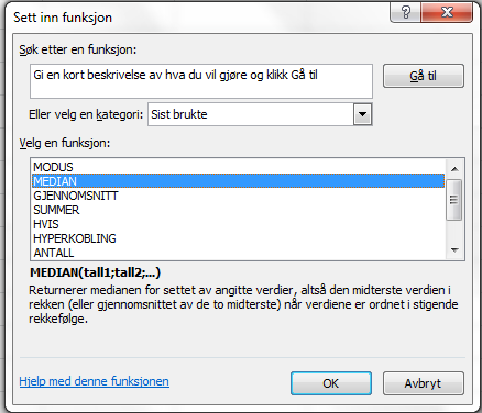 Gjennomsnitt Regnearket har en funksjon for å regne ut gjennomsnittet. Klikk i cellen under tallene du skal finne gjennomsnittet av. Klikk på pila ved Autosummer, og velg Gjennomsnitt.