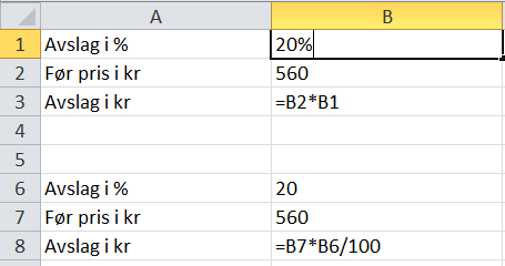Når vi rullegardin-kopierer formelen i celle C4, ser vi at $B$1 som inneholder timelønna, brukes i alle formlene, mens antall timer endres ved at B4 forandres til B5 og B6 på de neste linjene.
