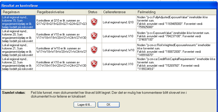 Når resultatet av kontrollene er som vist under, er den genererte XBRL-filen klar til å leveres inn.