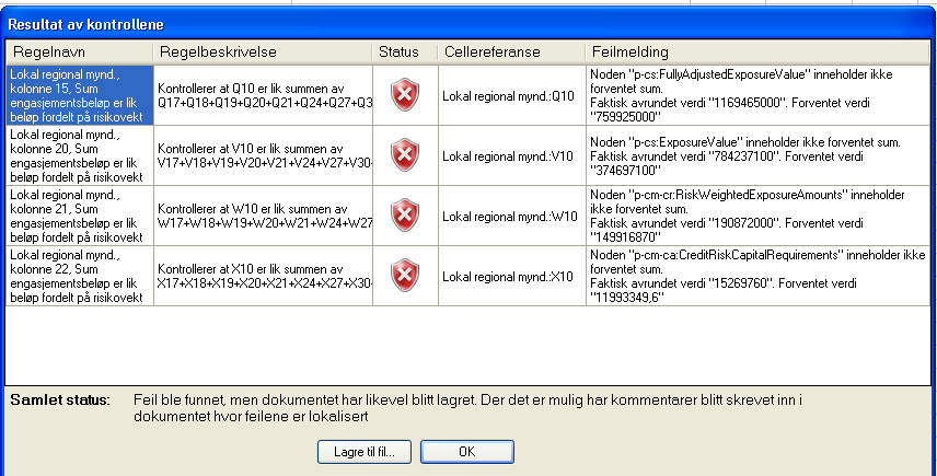 Vedlegg 1: Feilmeldinger Ofte kan én feil få følgefeil. Med det menes at ulike summeringer skal stemme i alle retninger, og hvis det er en feil et sted kan det bli flere uoverensstemmelser.