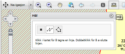 Måleverktøy: Måle koordinat, lengde og areal I verktøykassen Navigasjon finner du måleverktøyet et punkt, måle en lengde eller at areal.
