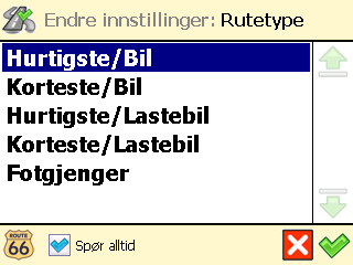 Rutetype ❶ I Hovedmeny, velg Endre innstillinger. ❷ Velg Rutetype.